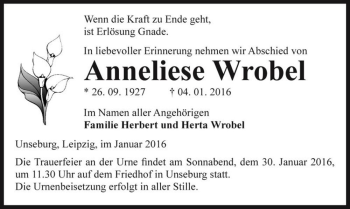 Traueranzeige von Anneliese Wrobel  von Magdeburger Volksstimme