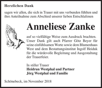 Traueranzeige von Anneliese Zanke  von Magdeburger Volksstimme