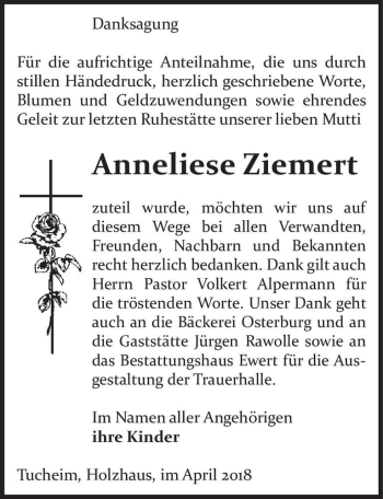Traueranzeige von Anneliese Ziemert  von Magdeburger Volksstimme