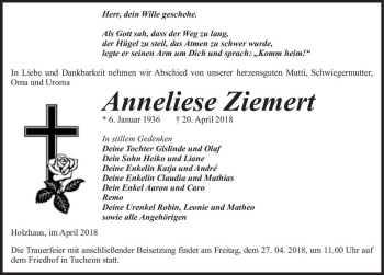 Traueranzeige von Anneliese Ziemert  von Magdeburger Volksstimme