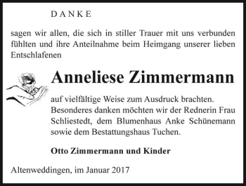 Traueranzeige von Anneliese Zimmermann  von Magdeburger Volksstimme