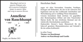 Traueranzeige von Anneliese von Rauchhaupt  von Magdeburger Volksstimme