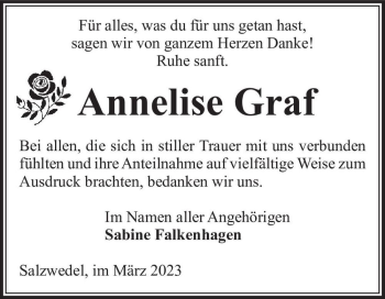 Traueranzeige von Annelise Graf  von Magdeburger Volksstimme
