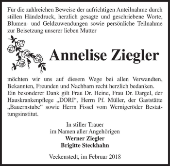 Traueranzeige von Annelise Ziegler  von Magdeburger Volksstimme