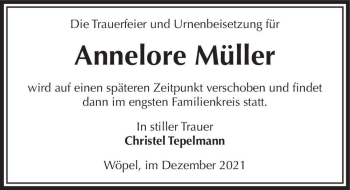 Traueranzeige von Annelore Müller  von Magdeburger Volksstimme