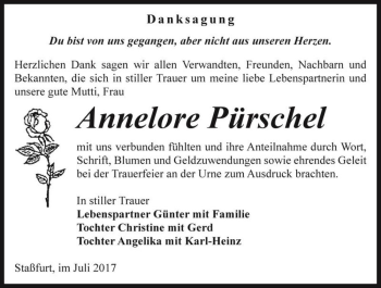 Traueranzeige von Annelore Pürschel  von Magdeburger Volksstimme