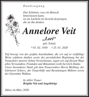Traueranzeige von Annelore Veit 