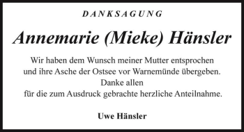 Traueranzeige von Annemarie 