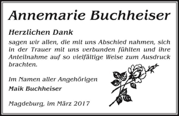 Traueranzeige von Annemarie Buchheiser  von Magdeburger Volksstimme
