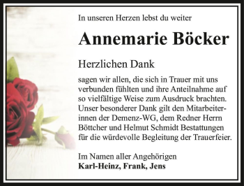 Traueranzeige von Annemarie Böcker  von Magdeburger Volksstimme