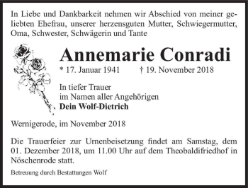 Traueranzeige von Annemarie Conradi  von Magdeburger Volksstimme