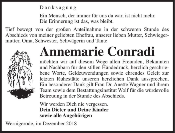 Traueranzeige von Annemarie Conradi  von Magdeburger Volksstimme