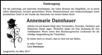 Traueranzeige von Annemarie Dannhauer  von Magdeburger Volksstimme