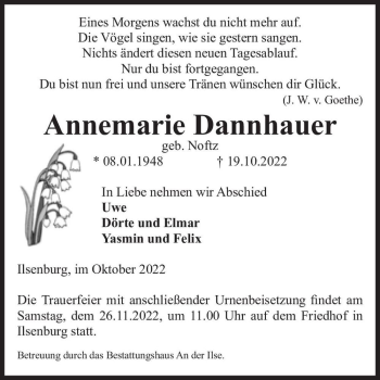 Traueranzeige von Annemarie Dannhauer (geb. Noftz)  von Magdeburger Volksstimme