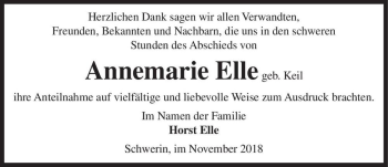 Traueranzeige von Annemarie Elle (geb. Keil)  von Magdeburger Volksstimme