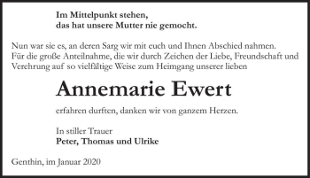 Traueranzeige von Annemarie Ewert  von Magdeburger Volksstimme