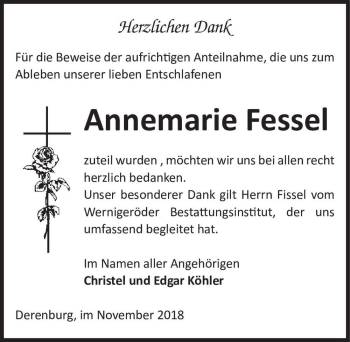 Traueranzeige von Annemarie Fessel  von Magdeburger Volksstimme