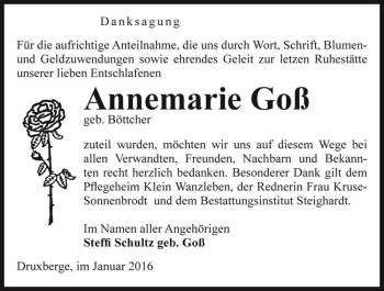 Traueranzeige von Annemarie Goß (geb. Böttcher)  von Magdeburger Volksstimme