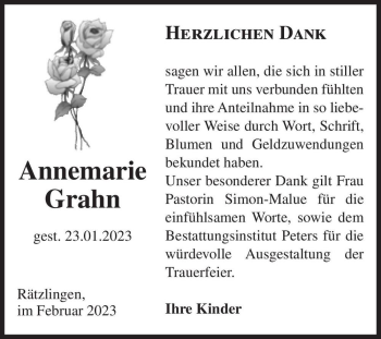 Traueranzeige von Annemarie Grahn  von Magdeburger Volksstimme