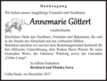 Traueranzeige von Annemarie Göttert  von Magdeburger Volksstimme