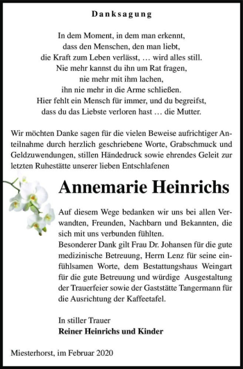 Traueranzeige von Annemarie Heinrichs  von Magdeburger Volksstimme
