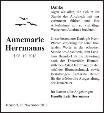 Traueranzeige von Annemarie Herrmanns  von Magdeburger Volksstimme