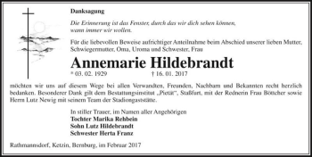 Traueranzeige von Annemarie Hildebrandt  von Magdeburger Volksstimme