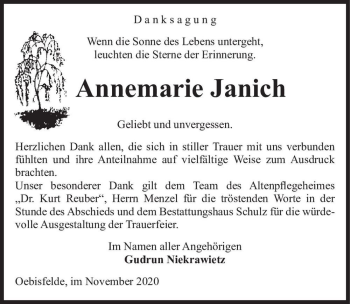 Traueranzeige von Annemarie Janich  von Magdeburger Volksstimme