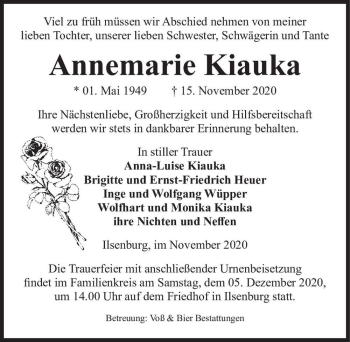Traueranzeige von Annemarie Kiauka  von Magdeburger Volksstimme