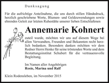 Traueranzeige von Annemarie Kohnert  von Magdeburger Volksstimme