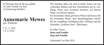 Traueranzeige von Annemarie Mewes (geb. Widdecke)  von Magdeburger Volksstimme