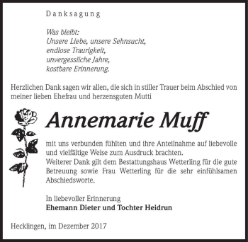 Traueranzeige von Annemarie Muff  von Magdeburger Volksstimme