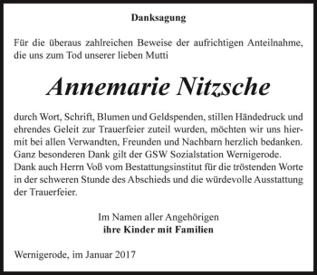 Traueranzeige von Annemarie Nitzsche  von Magdeburger Volksstimme