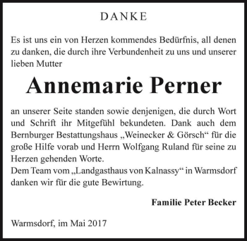 Traueranzeige von Annemarie Perner  von Magdeburger Volksstimme