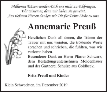 Traueranzeige von Annemarie Preuß  von Magdeburger Volksstimme