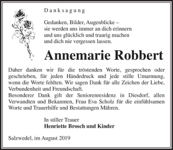 Traueranzeige von Annemarie Robbert  von Magdeburger Volksstimme