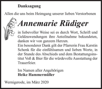 Traueranzeige von Annemarie Rüdiger  von Magdeburger Volksstimme