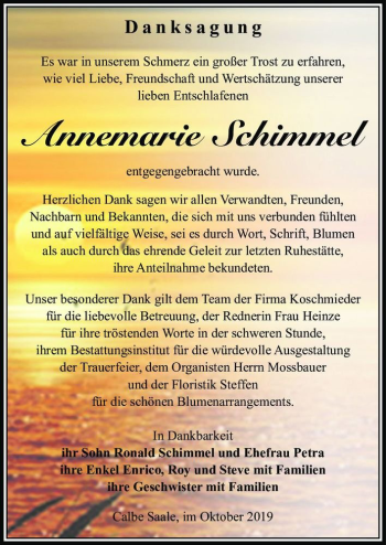 Traueranzeige von Annemarie Schimmel  von Magdeburger Volksstimme