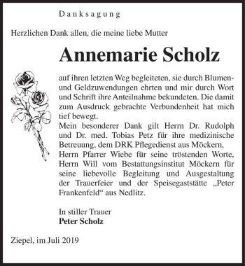Traueranzeige von Annemarie Scholz  von Magdeburger Volksstimme