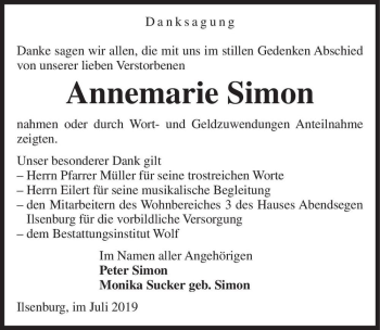 Traueranzeige von Annemarie Simon  von Magdeburger Volksstimme