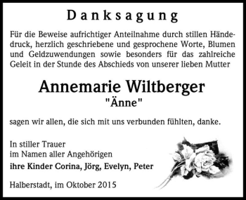 Traueranzeige von Annemarie Wiltberger 