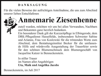 Traueranzeige von Annemarie Ziesenhenne  von Magdeburger Volksstimme
