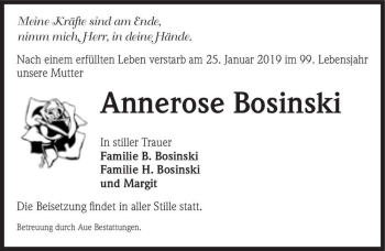 Traueranzeige von Annerose Bosinski  von Magdeburger Volksstimme