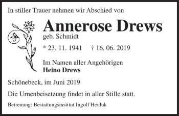 Traueranzeige von Annerose Drews (geb. Schmidt)  von Magdeburger Volksstimme