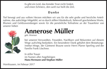 Traueranzeige von Annerose Müller (geb. Womser)  von Magdeburger Volksstimme