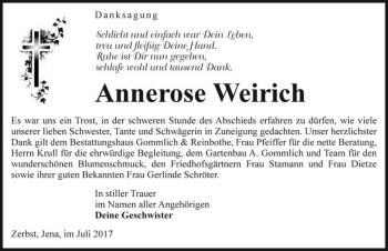 Traueranzeige von Annerose Weirich  von Magdeburger Volksstimme
