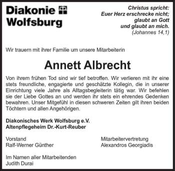 Traueranzeige von Annett Albrecht  von Magdeburger Volksstimme