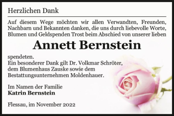 Traueranzeige von Annett Bernstein  von Magdeburger Volksstimme