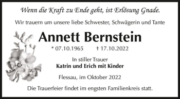 Traueranzeige von Annett Bernstein  von Magdeburger Volksstimme