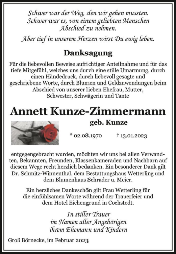 Traueranzeige von Annett Kunze-Zimmermann (geb. Kunze)  von Magdeburger Volksstimme